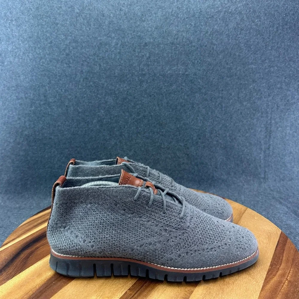 Cole Haan Zerogrand Stitchlite Chukka Boots Grey Knit Wingtip Mens 8.5 M C29426